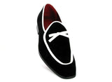 Rossellini Jude Mens Moccasin Shoes Black White Faux Suede Loafer Tussle - BOOTSANDLEATHER