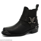 Grinders New Eagle Low Cowboy Biker Black Leather Boots Western Motorbike Unisex - BOOTSANDLEATHER