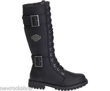 New Harley Davidson Belhaven Motorbike Black Ladies Leather Hi Lace Zip Boots - BOOTSANDLEATHER