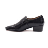 Lucini Mens Formal Cuban Heels Real Leather Slip On Wedding Shoes Black - BOOTSANDLEATHER