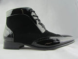 Rossellini Montez Men Black Suede Patent Brogues Ankle Boots Leather Lined Heel - BOOTSANDLEATHER