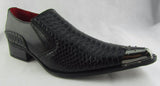 Rossellini Benitez Mens Shoes Black Leather Lined Metal Pointed Rock Shoe - BOOTSANDLEATHER