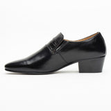 Lucini Formal Mens Mocassin Cuban Heels Real Leather Slip On Wedding Shoes Black - BOOTSANDLEATHER