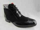 Rossellini Montez Men Black Suede Patent Brogues Ankle Boots Leather Lined Heel - BOOTSANDLEATHER
