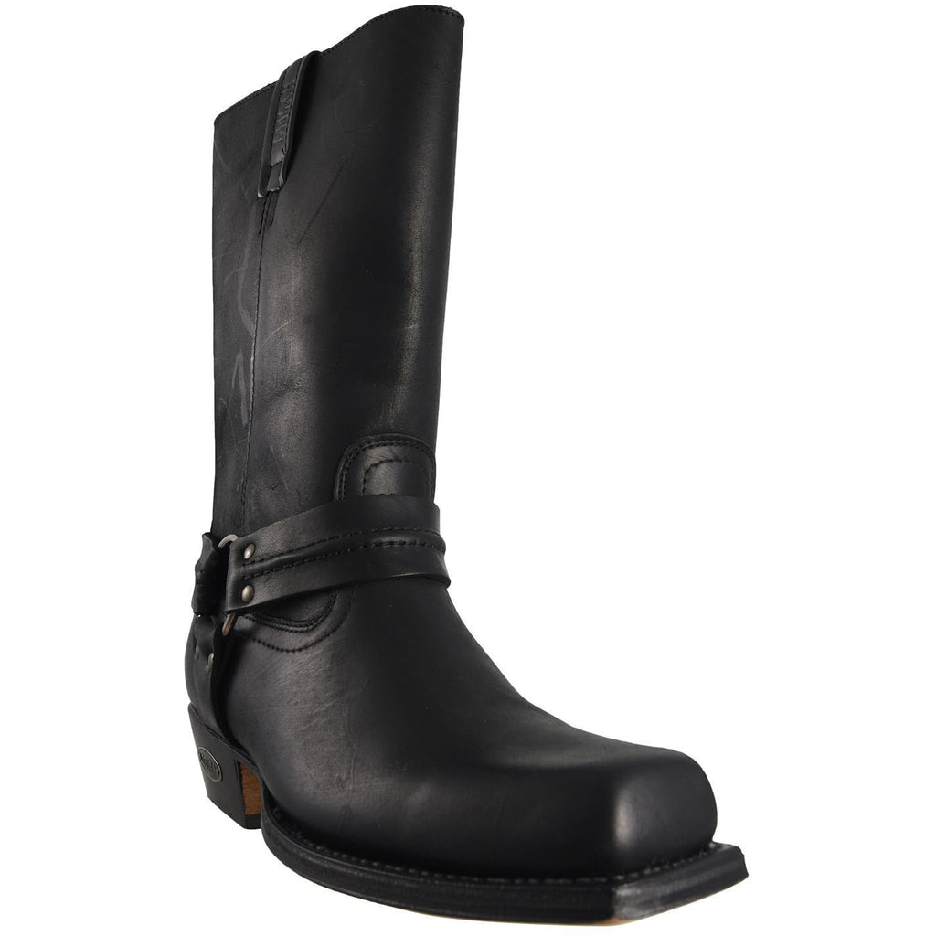 Loblan 295 Black Waxy Leather Mens Biker Boots Classic Cowboy Square Chisel Toe