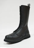 Grinders New King Cs Black Leather Boots 20 Eyelets Combat Unisex Punk Boot - BOOTSANDLEATHER