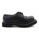 New Angry Itch Black Leather Unisex Shoes 3 Eyelets Steel Cap Combat Punk Rock - BOOTSANDLEATHER