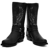 Grinders New Unisex Bald Eagle Boot Black Biker Cowboy Western Leather Boots - BOOTSANDLEATHER