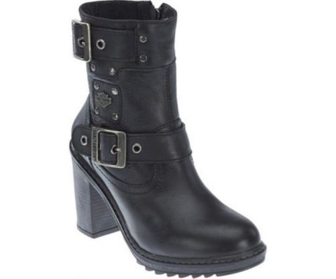 Harley Davidson Ludwell Ladies Biker Boots Black Leather Heel Boot - BOOTSANDLEATHER