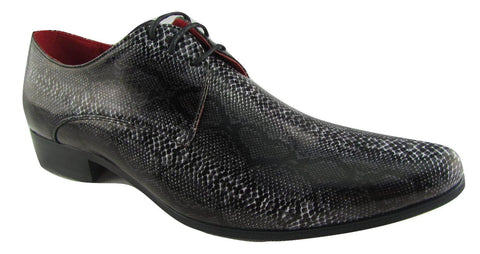 Rossellini Brenzone Mens Shoes Black Grey Faux Snake Lace Up Pointed Casual - BOOTSANDLEATHER