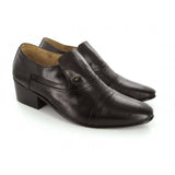Lucini Formal Mens Cuban Heels Real Leather Slip On Wedding Shoes Brown - BOOTSANDLEATHER