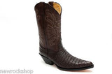 Grinders Carolina Crocodile Brown Western Leather Boots Pointed Toe - BOOTSANDLEATHER
