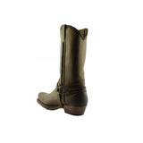 Loblan 548 Brown Waxy Leather Mens Cowboy Boots Classic Biker Square Chisel Toe - BOOTSANDLEATHER