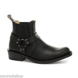 Grinders Rare Waxy Renegade Low Unisex Biker Black Leather Western Boots - BOOTSANDLEATHER