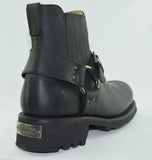 Loblan 611 Black Waxy Leather Men'S Biker Boots Classic Round Toe Handmade Bike - BOOTSANDLEATHER