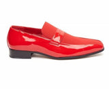 Rossellini Monzese Mens Shoes Red Faux Shiny Leather Wedding Moccasin Loafer - BOOTSANDLEATHER