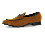 Rossellini Jude Mens Moccasin Shoes Tan Black Faux Suede Loafer Tussle - BOOTSANDLEATHER