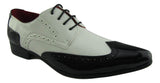 Rossellini Prato Z2 Mens Shoes Lace Up Brogue Black White Pointed Casual Shoe - BOOTSANDLEATHER
