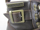 Harley Davidson Harrison Men's Brown Leather Biker Boots Hooked Lace Up Buckle - BOOTSANDLEATHER