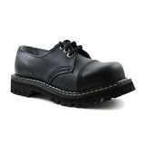 New Angry Itch Black Leather Unisex Shoes 3 Eyelets Steel Cap Combat Punk Rock - BOOTSANDLEATHER