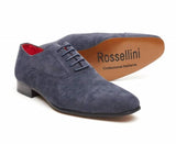 Rossellini Mario Mens Shoes Blue Faux Suede Lace Up Pointed Casual Shoe - BOOTSANDLEATHER