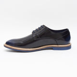Lucini Formal Men Blue Navy Leather Formal Lace-Up Shoes Wedding Office - BOOTSANDLEATHER