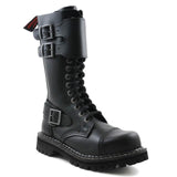 Angry Itch 14 Hole Gothic Punk Black Buckle Leather Ranger Boots Steel Toe Zip - BOOTSANDLEATHER