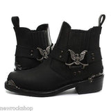 Grinders New Eagle Low Cowboy Biker Black Leather Boots Western Motorbike Unisex - BOOTSANDLEATHER