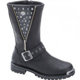 Harley Davidson Tanya Ladies Biker Boots Black Leather Zip Buckle Motorbike - BOOTSANDLEATHER