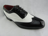 Rossellini Borsalino Mens Shoes Lace Up Brogue Black White Pointed Casual Shoe - BOOTSANDLEATHER