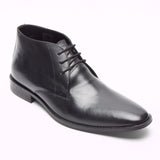 Lucini Men Black Leather Lace Up Desert Chukka 3 Eyelet Boots Chisel Toe - BOOTSANDLEATHER