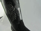 Grinders Kansas Cowboy Western Black Leather Boots Knee High Boot West Biker - BOOTSANDLEATHER