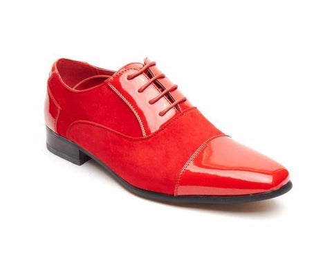 Rossellini Harry Mens Shoes Red Faux Shiny Leather Pointed Casual Shoe - BOOTSANDLEATHER