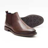 Lucini Formal Men Brown Leather Formal Chelsea Slip-On Boots Wedding Office - BOOTSANDLEATHER