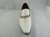 Rossellini Prince Mens Moccasin Shoes White Leather Lined Gold Heel Loafer - BOOTSANDLEATHER