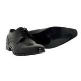 Lucini Formal Men Black Leather Heels Smart Shoes 4 Eyelet Lace Up Wedding - BOOTSANDLEATHER