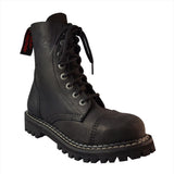 Angry Itch Vintage Black Leather Combat Boots 8 Hole Punk Army Steel Toe - BOOTSANDLEATHER