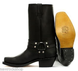 Grinders Harness Hi Black Western Leather Biker Boots High Cowboy Boots - BOOTSANDLEATHER