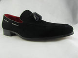 Rossellini Jersey Mens Moccasin Shoes Black Faux Suede Loafer Tussle - BOOTSANDLEATHER
