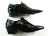 Lucini Formal Mens Moccasin Cuban Heel Leather Slip On Wedding Shoe Black Patent - BOOTSANDLEATHER