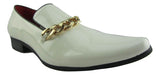Rossellini Prince Mens Moccasin Shoes White Leather Lined Gold Heel Loafer - BOOTSANDLEATHER