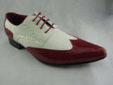 Rossellini Prato Z2 Mens Shoes Lace Up Brogue Red White Pointed Casual Shoe - BOOTSANDLEATHER