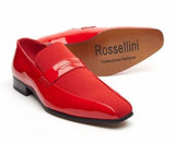 Rossellini Monzese Mens Shoes Red Faux Shiny Leather Wedding Moccasin Loafer - BOOTSANDLEATHER
