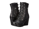 Harley Davidson Sandra Motorbike Black Ladies Leather Wedge Studs Boots - BOOTSANDLEATHER