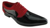 Rossellini Armando Mens Shoes Black Patent Red Nubuck Lace Up Pointed Casual - BOOTSANDLEATHER