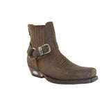 Loblan 515 Leather Brown Cowboy Boots Biker Western Square Toe Ankle Boot - BOOTSANDLEATHER