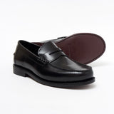 Lucini Formal Men Black Leather Moccasin Heels Shoes Slip On Goodyear Welted - BOOTSANDLEATHER