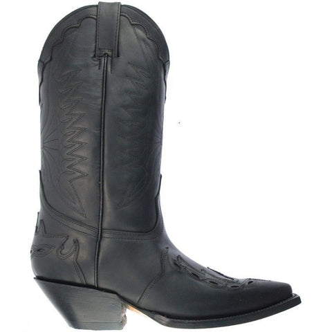 Grinders Arizona Cowboy Western Black Leather Boots Knee High Boot West Biker - BOOTSANDLEATHER