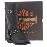 Harley Davidson Ladies Aimee Black Leather Boot  Biker Zip Boots Studs - BOOTSANDLEATHER