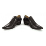 Lucini Formal Mens Cuban Heels Real Leather Slip On Wedding Shoes Brown - BOOTSANDLEATHER